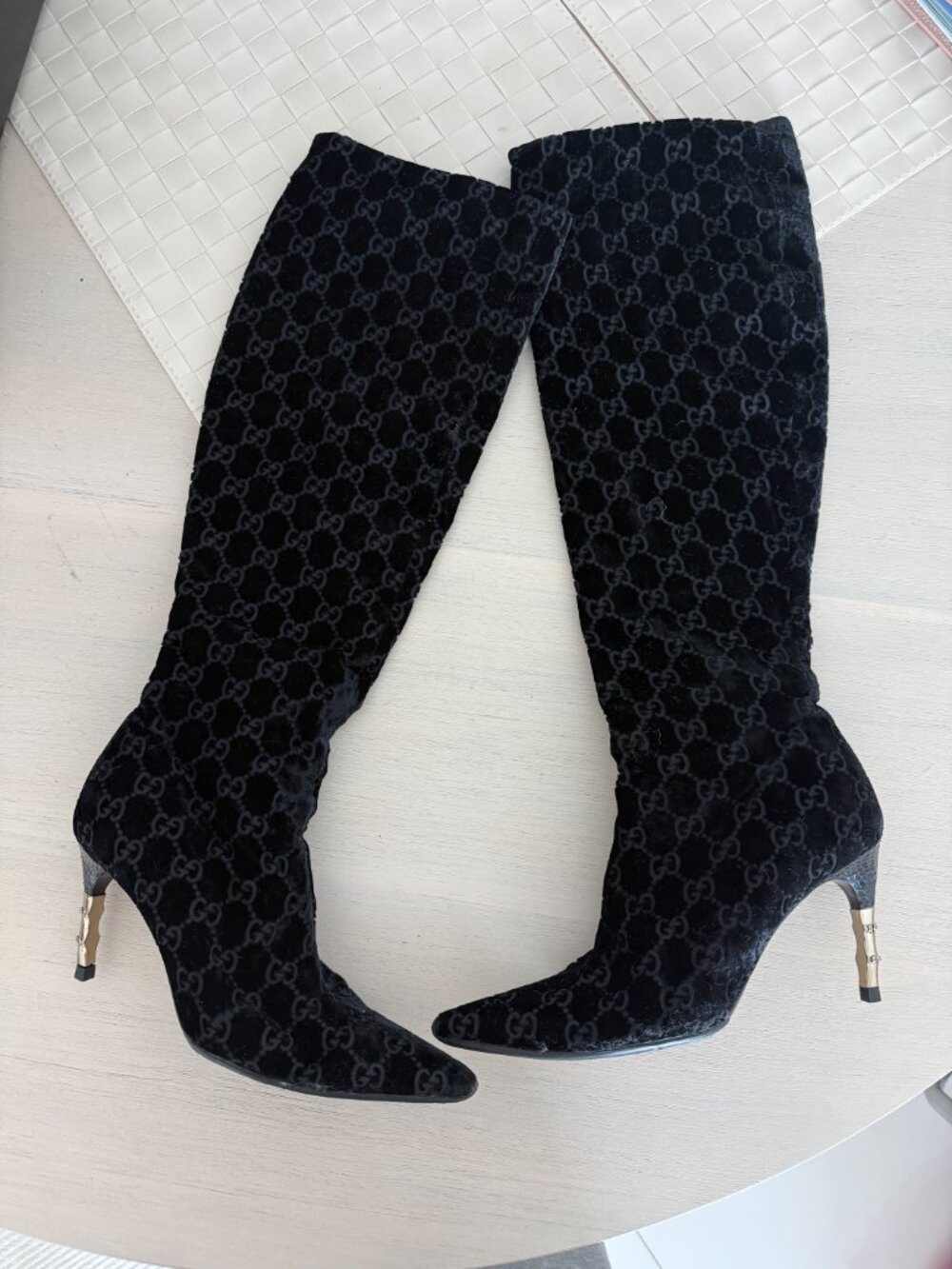 Extremely rare GUCCI "Tom Ford" velvet GG Bamboo Boots